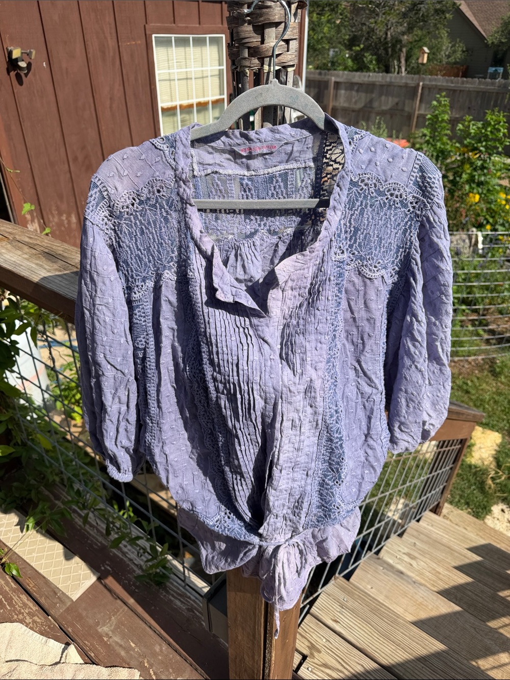 Rebecca Taylor Lavender Lace Pintuck Tie-Hem Blouse